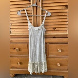 Cotton rib knit slip dress with crochet accent at decollage & poly lace hem L/XL